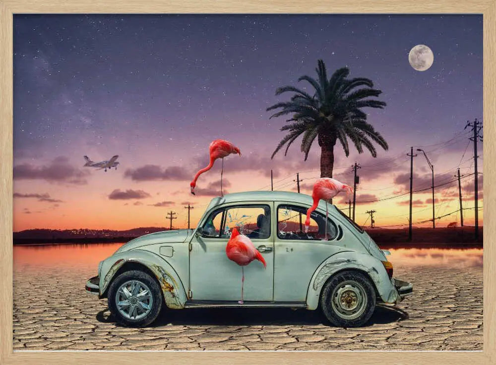 Pink Flamingos Night Desert Art Print UK — Landscape Warm Wall Art — Living Room — Wall It All Prints