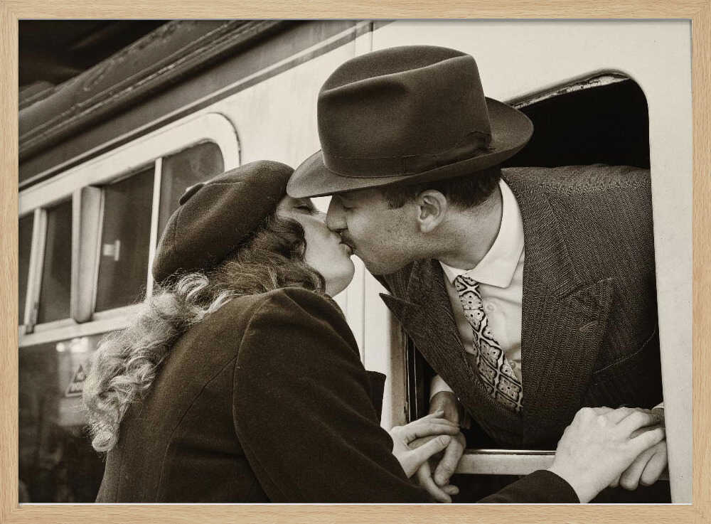 Romantic Train Kiss Art Print UK — Portrait Vibrant Wall Art — Living Room — Wall It All Prints