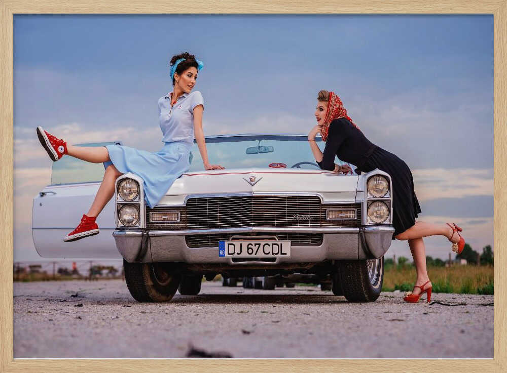 Pinup Girls Classic Car Art Print UK — Vintage Elegant Wall Art — Living Room — Wall It All Prints