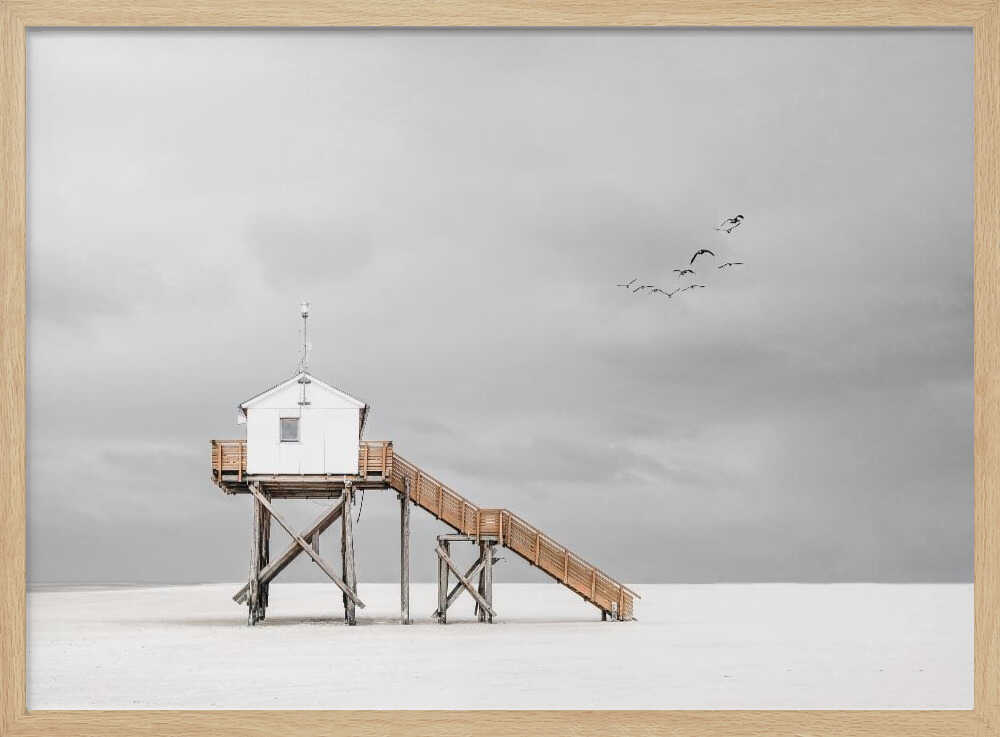 Serene Coastal Stilt House Art Print UK — Abstract Calm Wall Art — Bedroom — Wall It All Prints