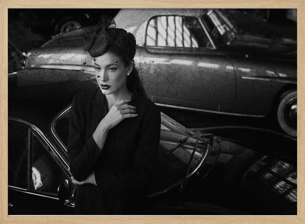Elegant Woman Classic Car Art Print UK — Dark Moody Calm Wall Art — Living Room — Wall It All Prints