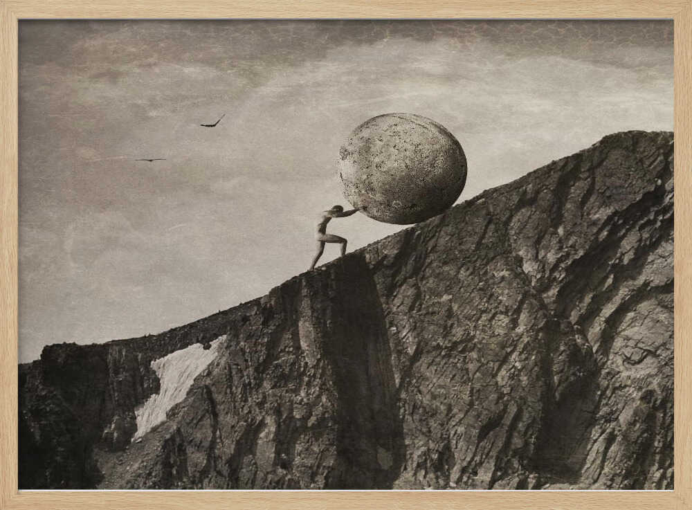 Man's Uphill Struggle Art Print UK — Dark Moody Dark Wall Art — Living Room — Wall It All Prints