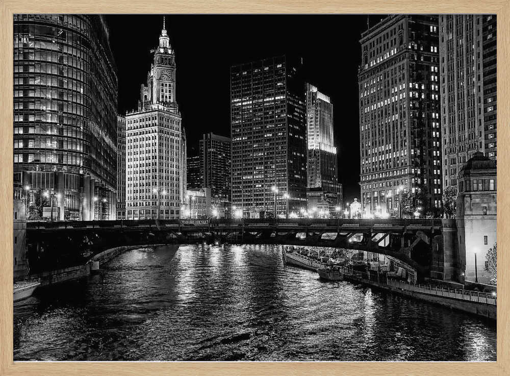 Chicago River Art Print UK — City Dark Wall Art — Living Room — Wall It All Prints
