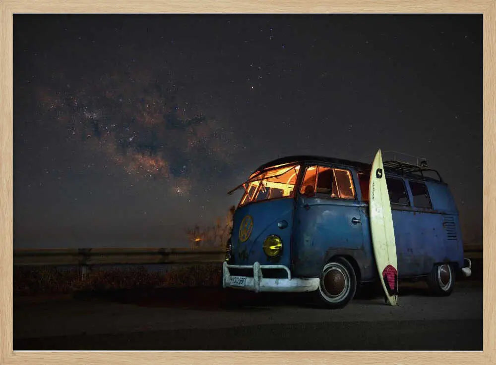Surf Van Under Stars Art Print UK — Vintage Calm Wall Art — Living Room — Wall It All Prints