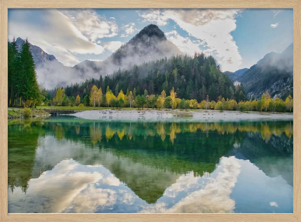 Misty Mountain Lake Reflection Art Print UK — Dark Moody Vibrant Wall Art — Bedroom — Wall It All Prints