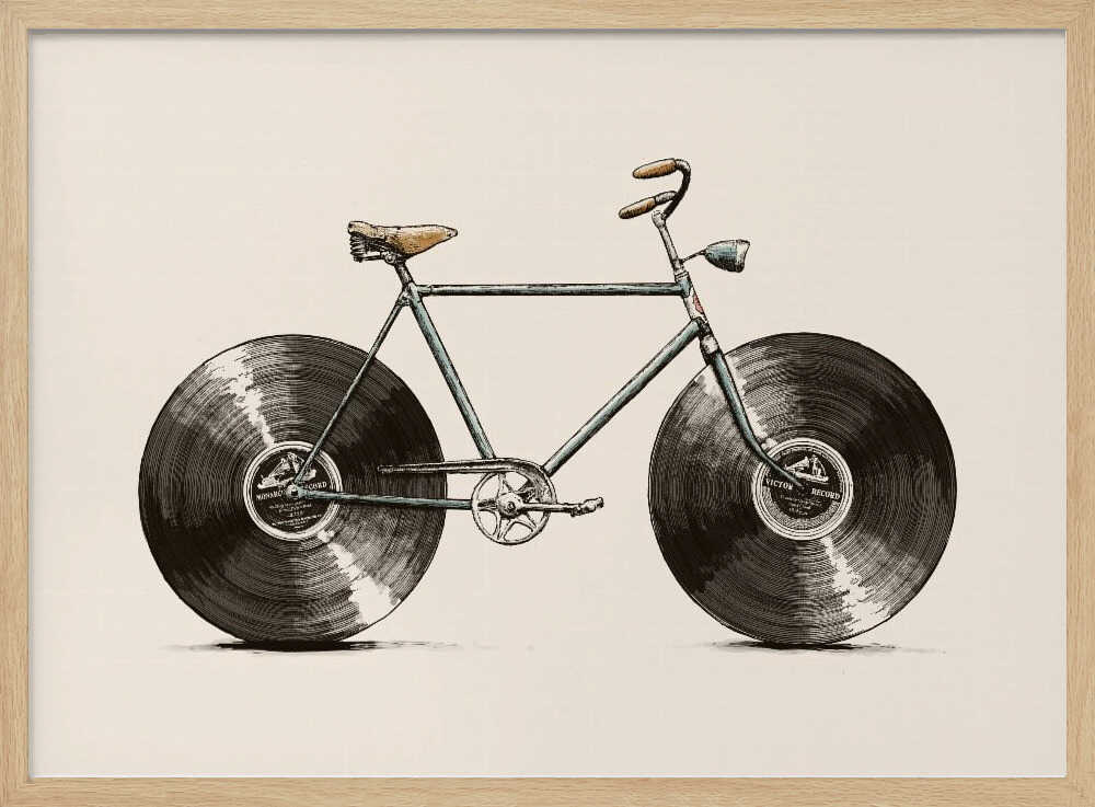 Vintage Vinyl Bicycle Art Print UK — Automotive Vibrant Wall Art — Living Room — Wall It All Prints