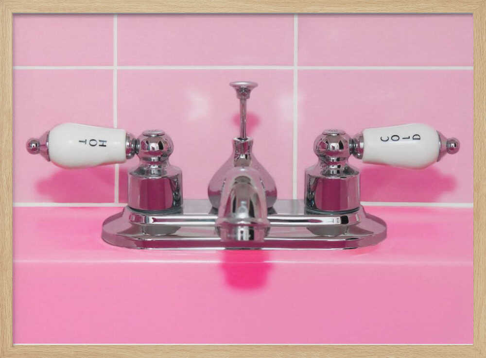 Retro Pink Sink Faucet Art Print UK — Vintage Vibrant Wall Art — Bathroom — Wall It All Prints