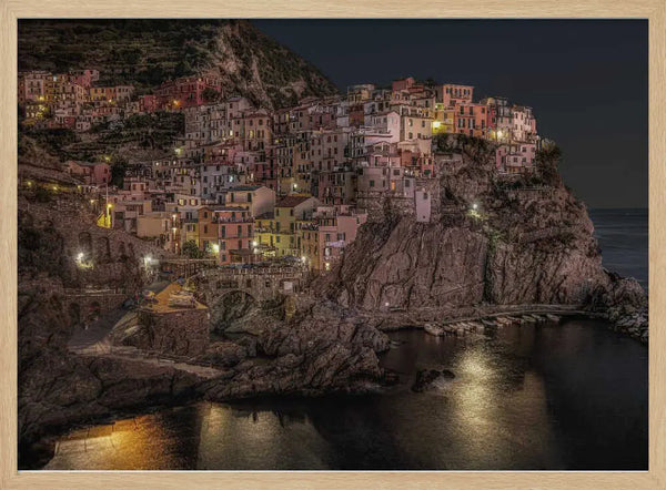 Italian Coastal Village Night Art Print UK — Landscape Vibrant Wall Art — Living Room — Wall It All Prints