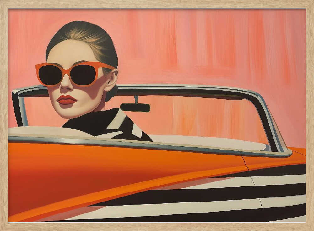 Stylish Woman Orange Car Art Print UK — Abstract Vibrant Wall Art — Living Room — Wall It All Prints