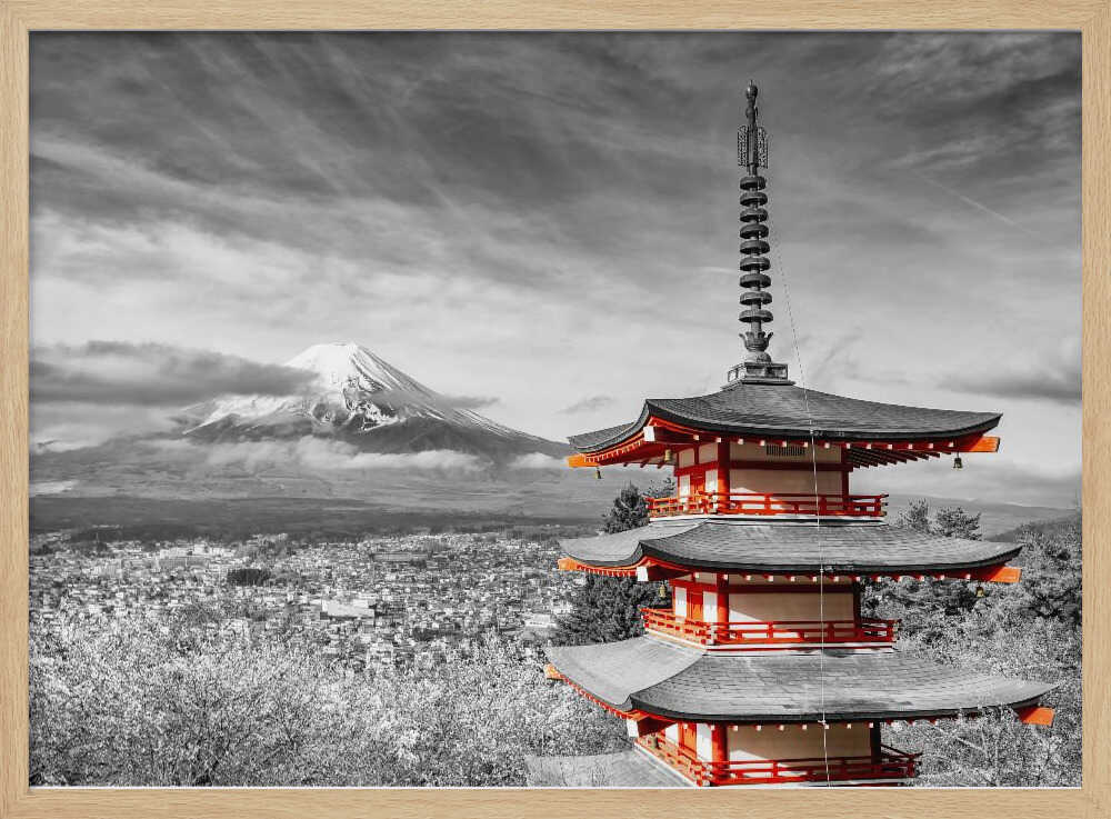 Red Pagoda Mount Fuji Art Print UK — Japanese Dark Wall Art — Living Room — Wall It All Prints