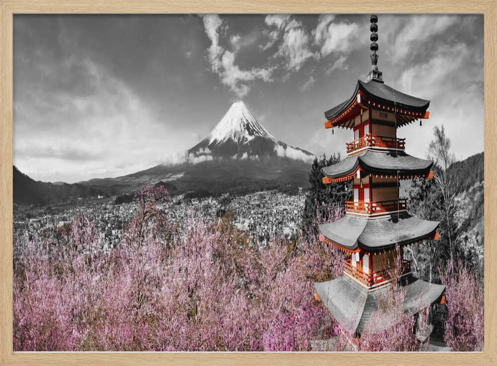 Mount Fuji Cherry Pagoda Art Print UK — Japanese Vibrant Wall Art — Living Room — Wall It All Prints