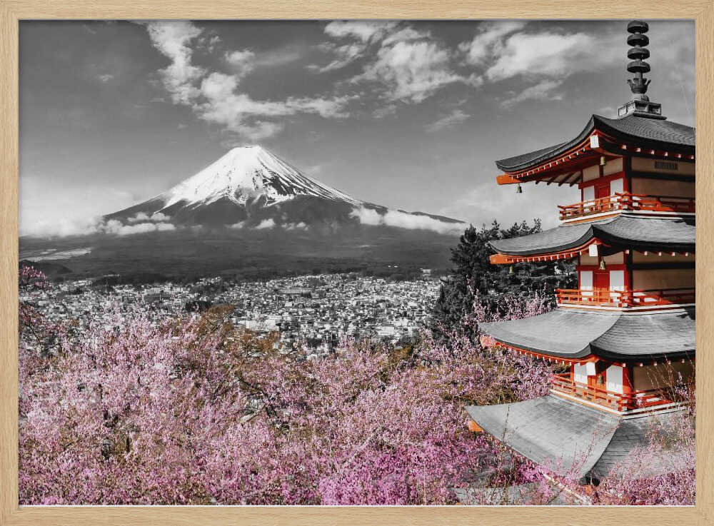Mount Fuji Cherry Pagoda Art Print UK — Japanese Vibrant Wall Art — Living Room — Wall It All Prints