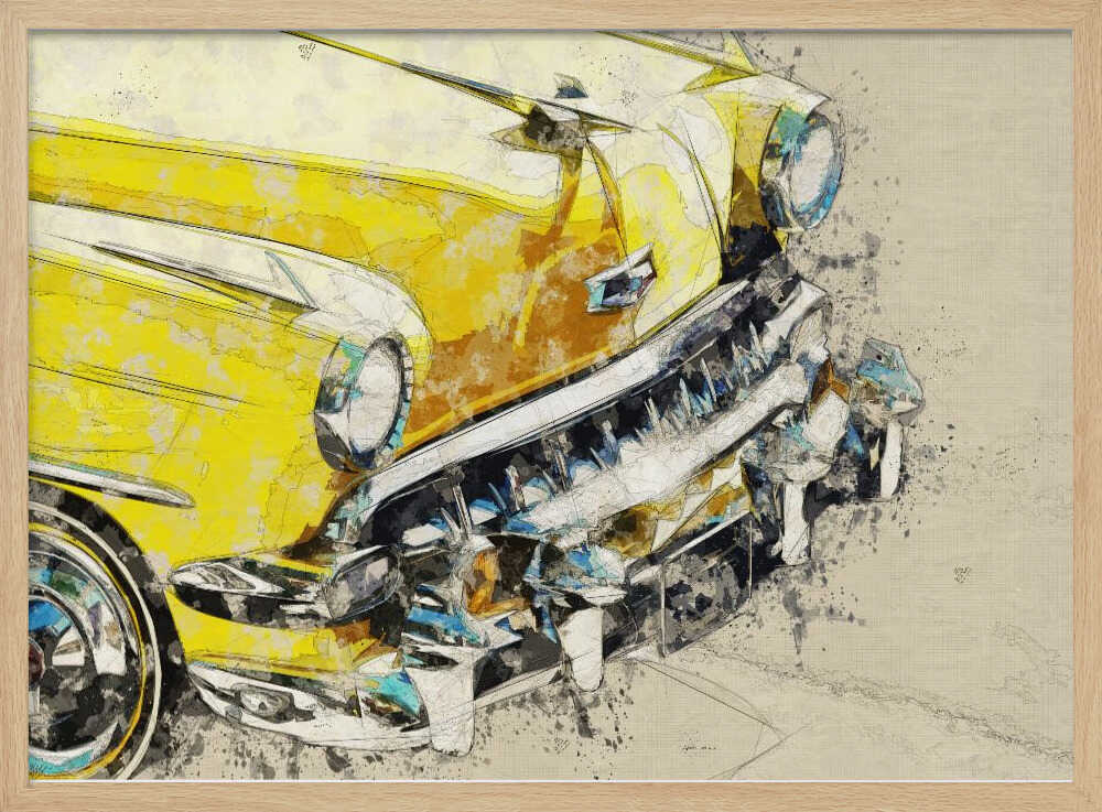 Yellow Chrome Classic Car Art Print UK — Vintage Vibrant Wall Art — Living Room — Wall It All Prints