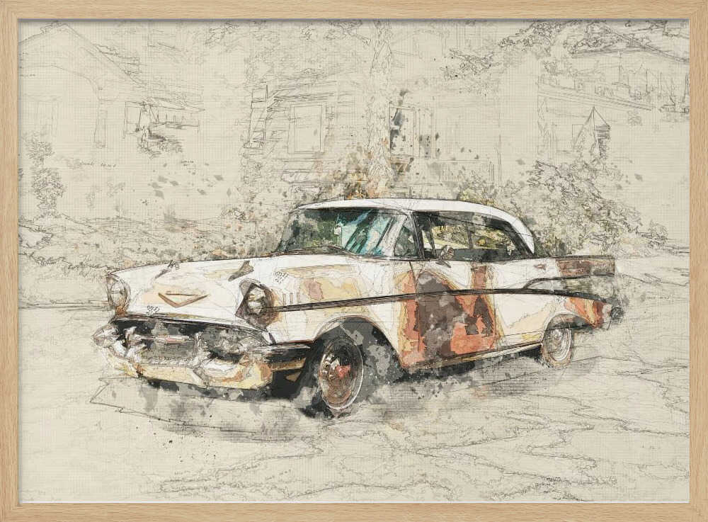 Weathered Classic Car Art Print UK — Vintage Vibrant Wall Art — Living Room — Wall It All Prints