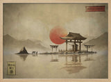 Japanese Temple Red Sun Art Print UK — Japanese Calm Wall Art — Bedroom — Wall It All Prints