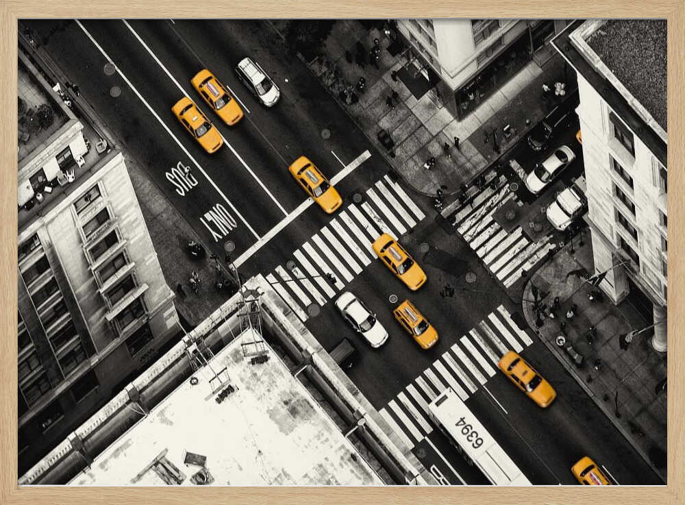 Urban Yellow Cab Traffic Art Print UK — Landscape Vibrant Wall Art — Living Room — Wall It All Prints