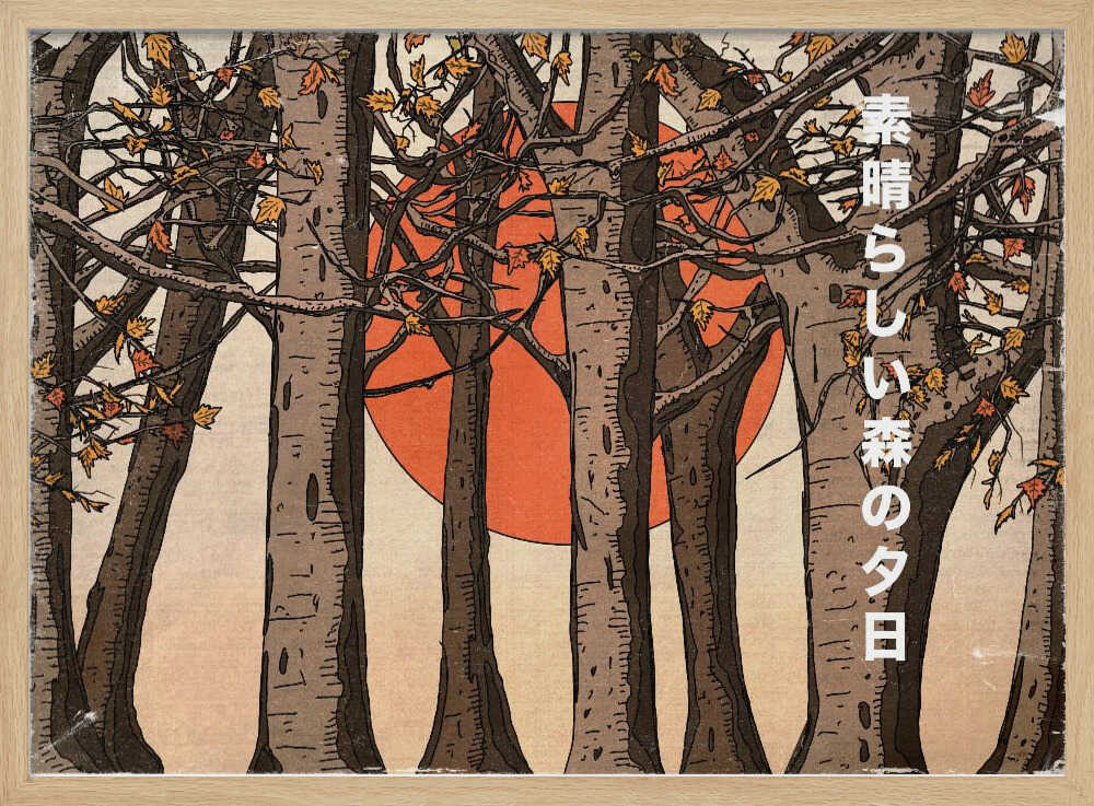 Autumn Forest Sunset Art Print UK — Japanese Calm Wall Art — Living Room — Wall It All Prints