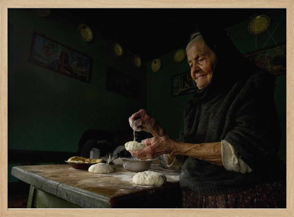 Old Woman Baking Bread Art Print UK — Dark Moody Dark Wall Art — Kitchen — Wall It All Prints
