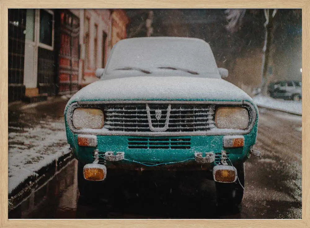 Snowy Vintage Car Art Print UK — Japanese Vibrant Wall Art — Living Room — Wall It All Prints