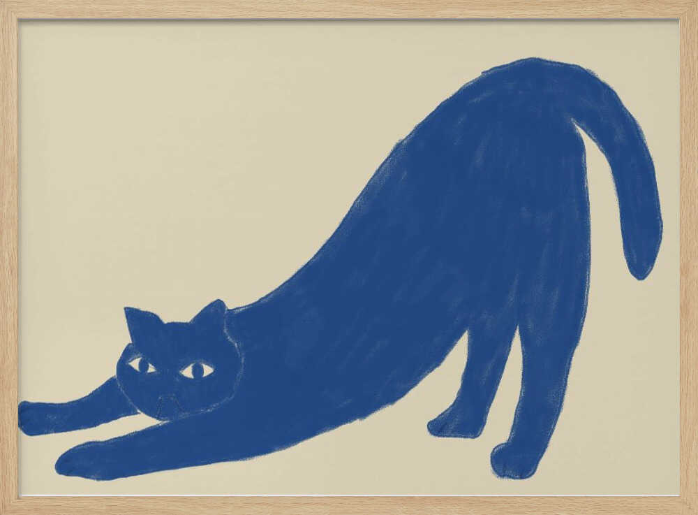 Stretching Blue Cat Art Print UK — Abstract Calm Wall Art — Bedroom — Wall It All Prints