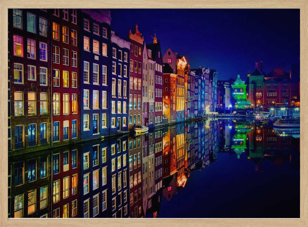 Vibrant Canal City Night Art Print UK — Landscape Vibrant Wall Art — Living Room — Wall It All Prints