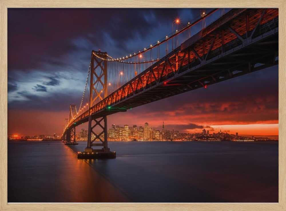 Bay Bridge at Night Art Print UK — Landscape Vibrant Wall Art — Living Room — Wall It All Prints