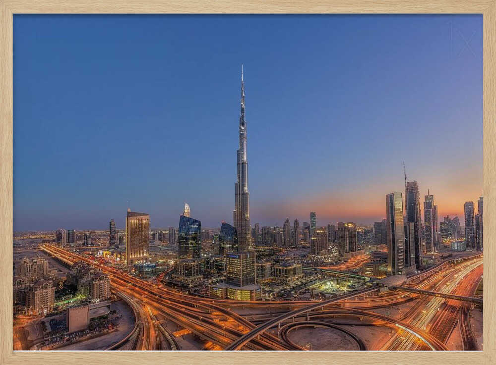 Dubai Evening Skyline Art Print UK — Landscape Vibrant Wall Art — Living Room — Wall It All Prints