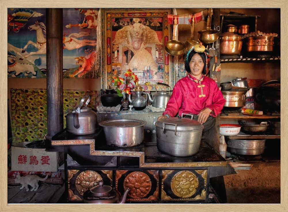 Woman in Traditional Kitchen Art Print UK — Japanese Warm Wall Art — Kitchen — Wall It All Prints