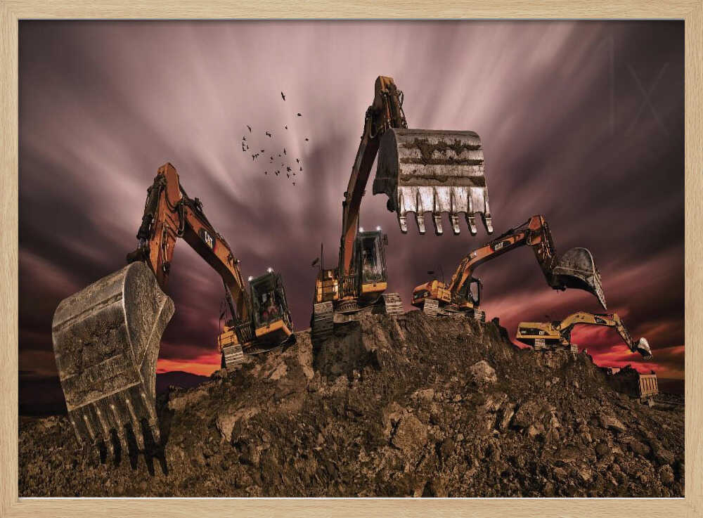 Industrial Excavators Sunset Art Print UK — Dark Moody Dark Wall Art — Living Room — Wall It All Prints