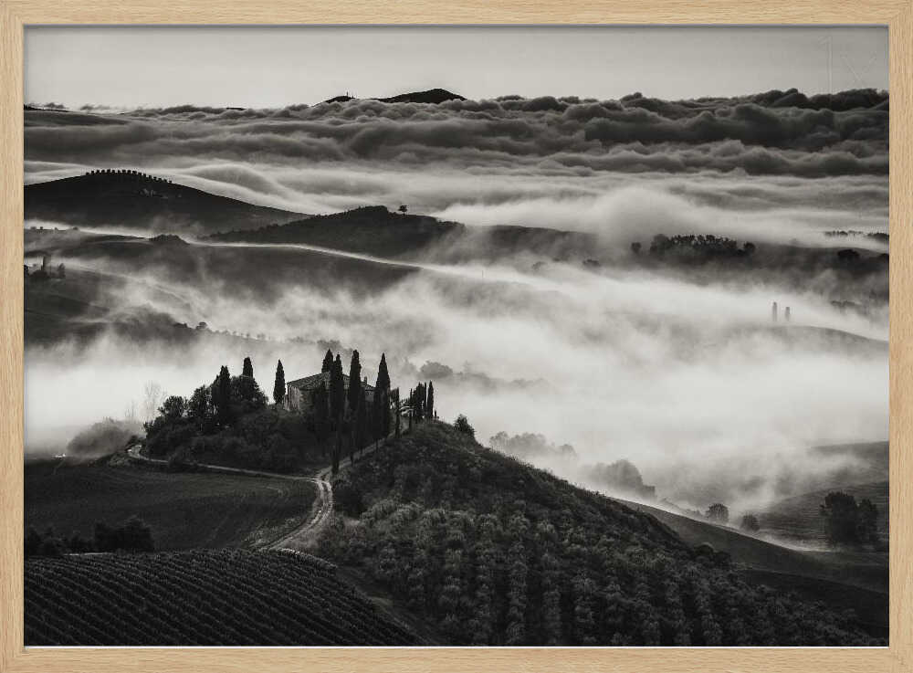 Misty Tuscan Morning Art Print UK — Dark Moody Calm Wall Art — Living Room — Wall It All Prints