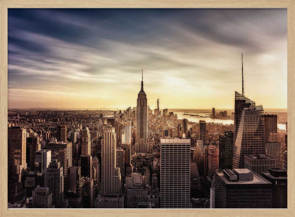 Golden New York Skyline Art Print UK — Dark Moody Warm Wall Art — Living Room — Wall It All Prints
