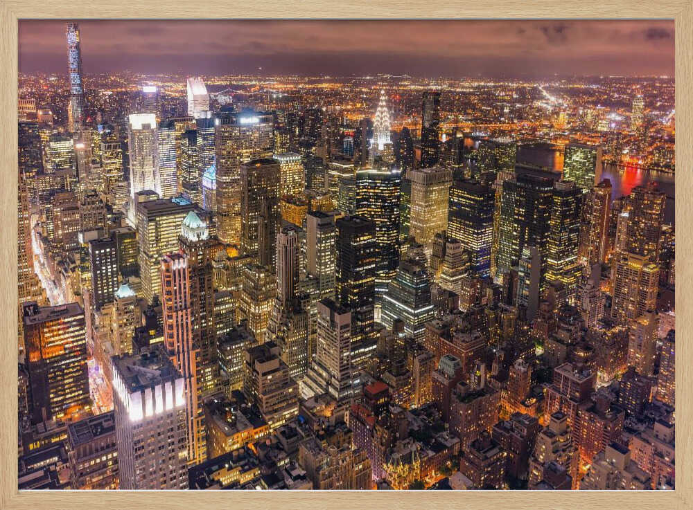 New York Night Skyline Art Print UK — Dark Moody Vibrant Wall Art — Living Room — Wall It All Prints