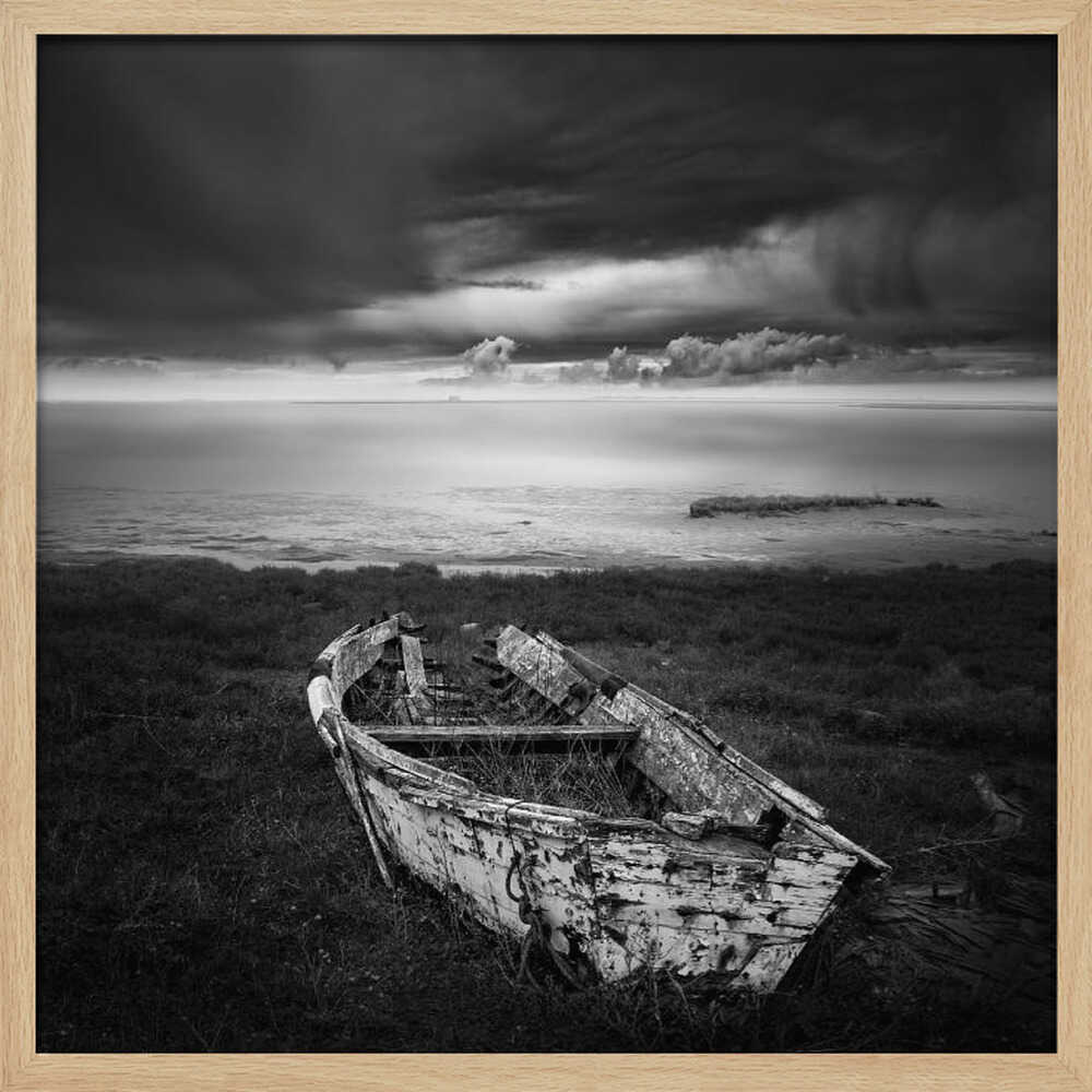 Abandoned Boat Dark Sky Art Print UK — Dark Moody Calm Wall Art — Bedroom — Wall It All Prints