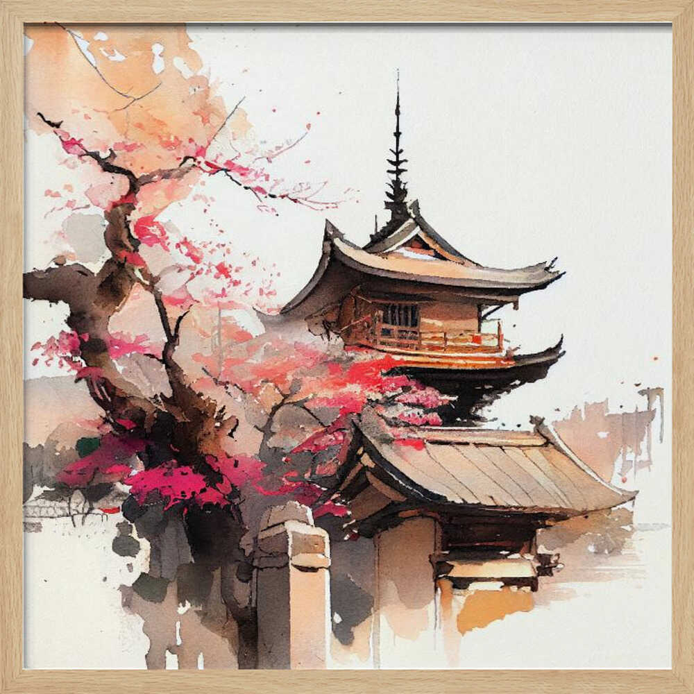 Cherry Blossom Pagoda Art Print UK — Japanese Vibrant Wall Art — Living Room — Wall It All Prints