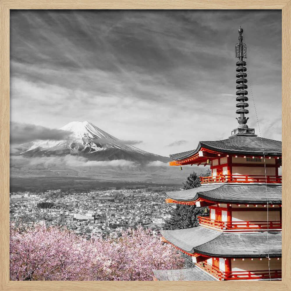 Mount Fuji Pagoda Blossoms Art Print UK — Japanese Calm Wall Art — Living Room — Wall It All Prints