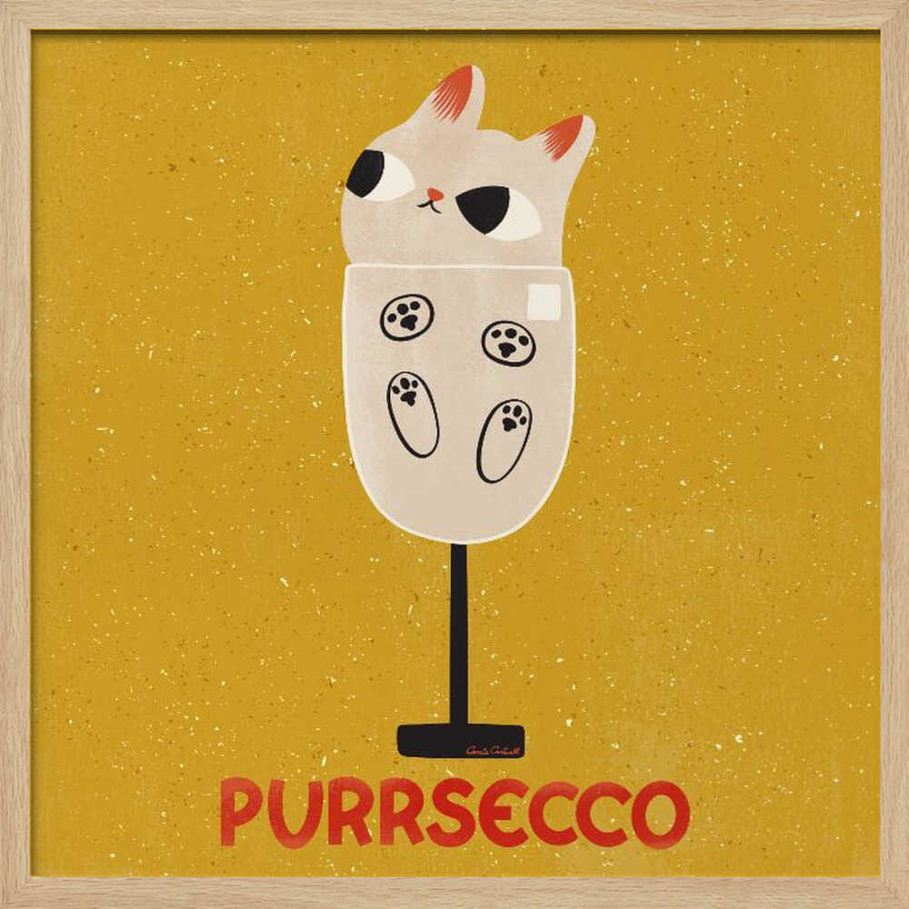 Purrsecco Art Print UK — Animal Vibrant Wall Art — Kitchen — Wall It All Prints