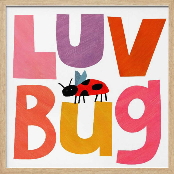 Bold illustrated ladybug with playful lettering, animal nursery wall art print.