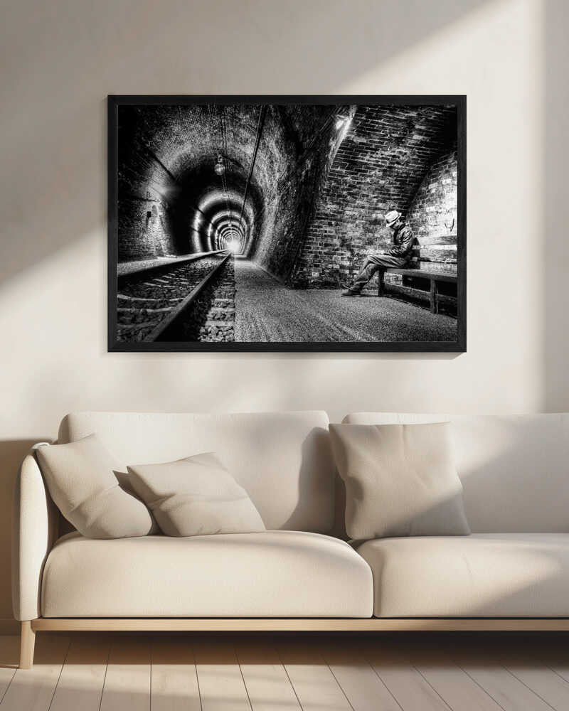 Man Tunnel Light Art Print UK — Dark Moody Dark Wall Art — Living Room — Wall It All Prints