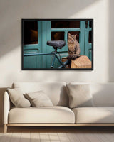 Tabby Cat on Bicycle Art Print UK — Vintage Fresh Wall Art — Living Room — Wall It All Prints