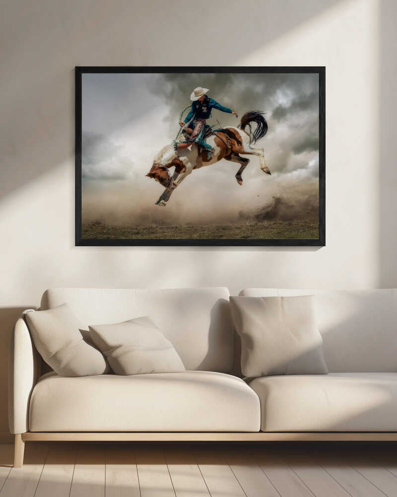 Cowboy Bucking Horse Art Print UK — Animal Vibrant Wall Art — Living Room — Wall It All Prints