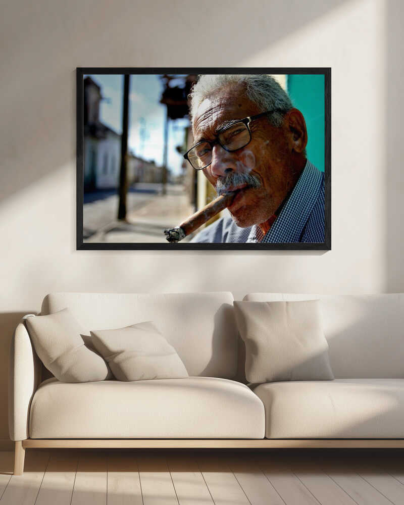 Cuban Cigar Smoker Art Print UK — Portrait Vibrant Wall Art — Living Room — Wall It All Prints