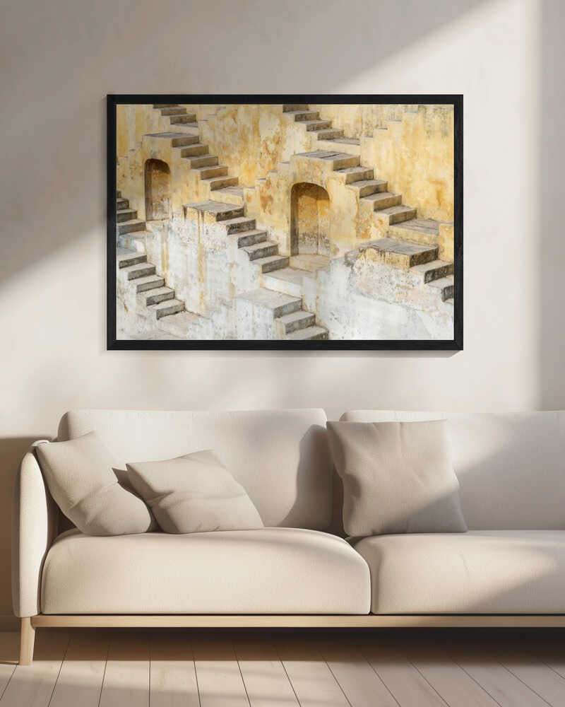 Ancient Stepwell Stairs Art Print UK — Abstract Vibrant Wall Art — Living Room — Wall It All Prints