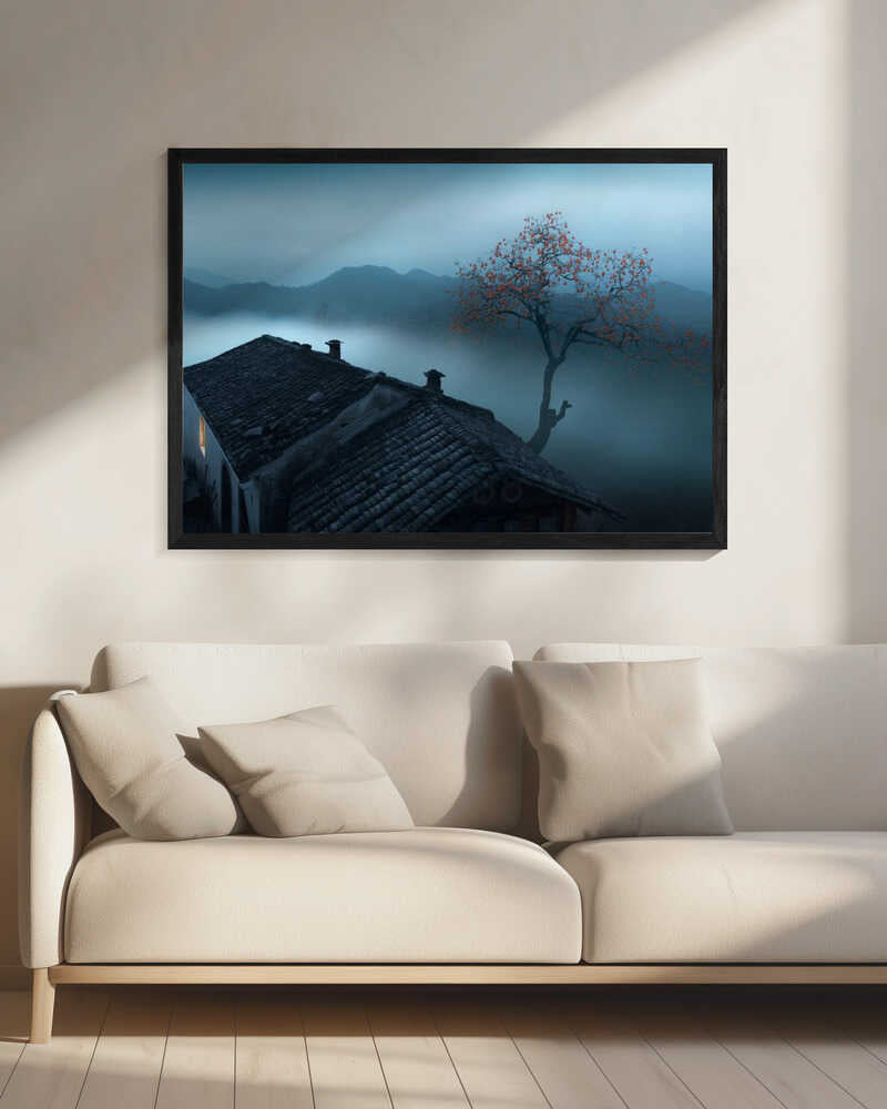Misty Mountain House Art Print UK — Dark Moody Calm Wall Art — Living Room — Wall It All Prints