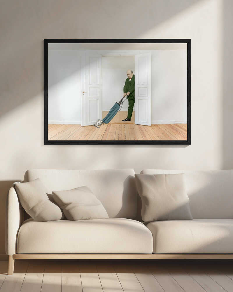 Man With Vintage Vacuum Art Print UK — Abstract Minimal Wall Art — Bathroom — Wall It All Prints
