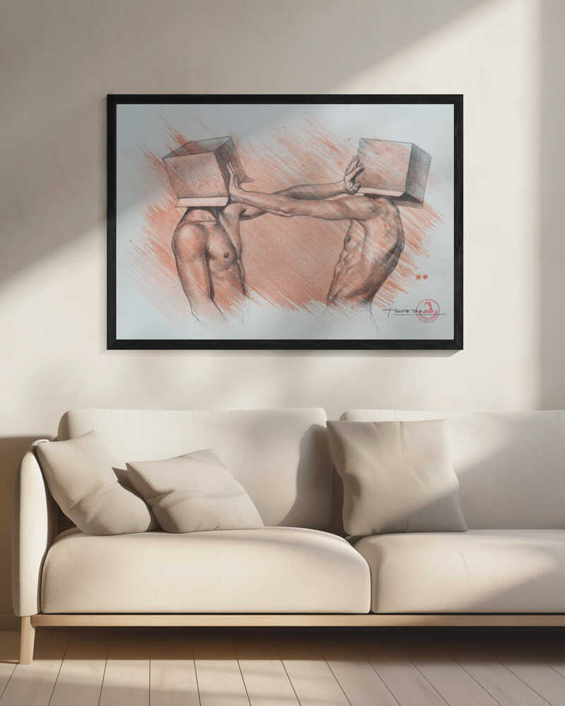 Box Head Struggle Art Print UK — Portrait Vibrant Wall Art — Living Room — Wall It All Prints