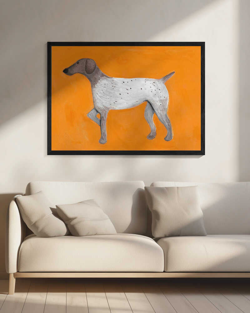 Orange Pointing Dog Art Print UK — Animal Vibrant Wall Art — Living Room — Wall It All Prints