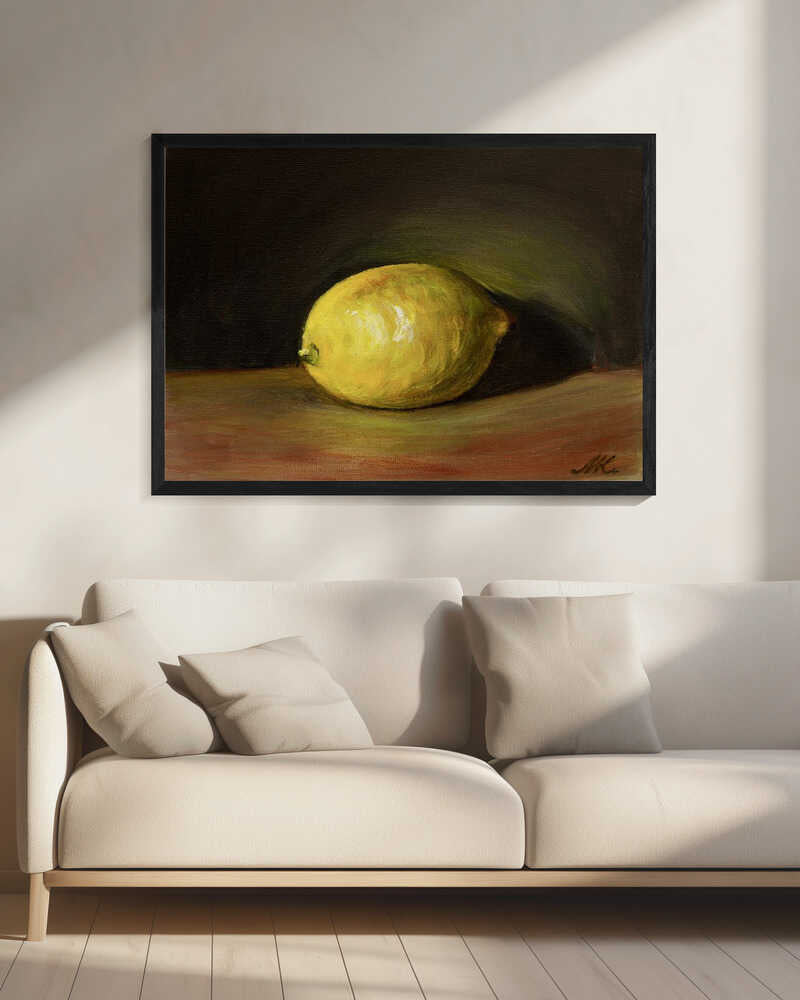 Bright Lemon Still Life Art Print UK — Dark Moody Vibrant Wall Art — Kitchen — Wall It All Prints