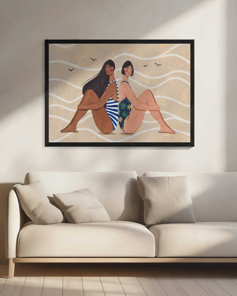 Women by the Sea – Modern Beach Illustration Art Print UK — Landscape Calm Wall Art — Bedroom — Wall It All Prints