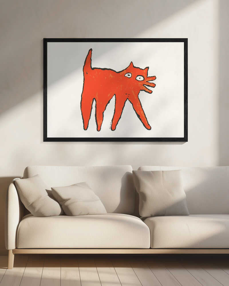 Orange Cat Art Print UK — Abstract Vibrant Wall Art — Living Room — Wall It All Prints