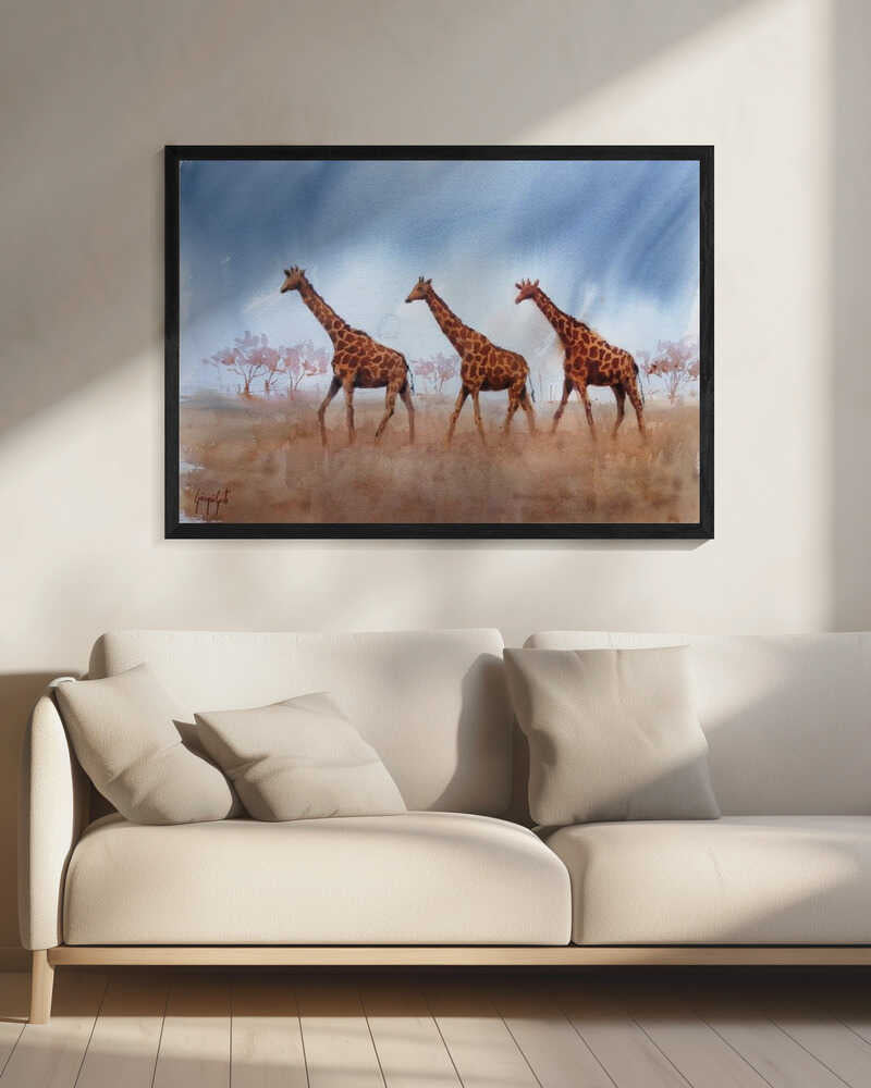 Safari Giraffe Trio Art Print UK — Landscape Calm Wall Art — Living Room — Wall It All Prints